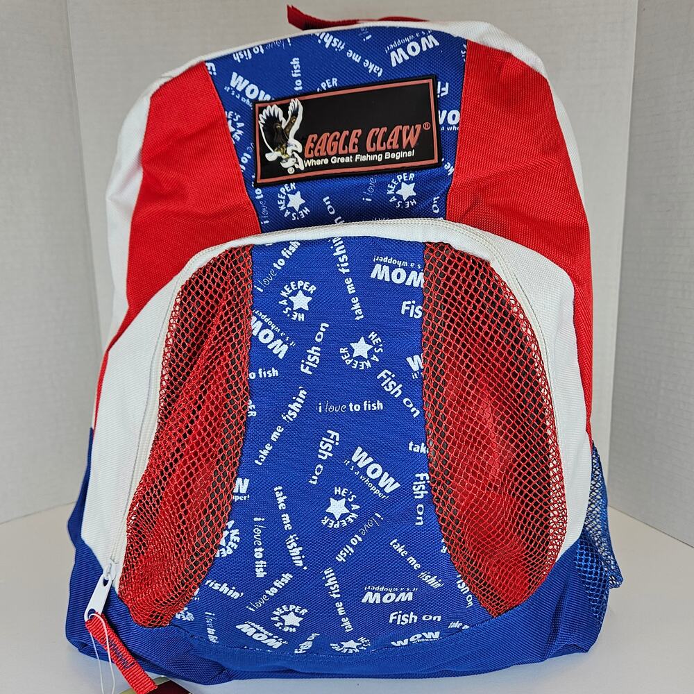 Eagle Claw Youth Fishing Fanatic Backpack Red/White/Blue Never Used